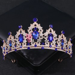 Coroana eleganta pentru mireasa CR012GG Aurie cu cristale din sticla Albastre